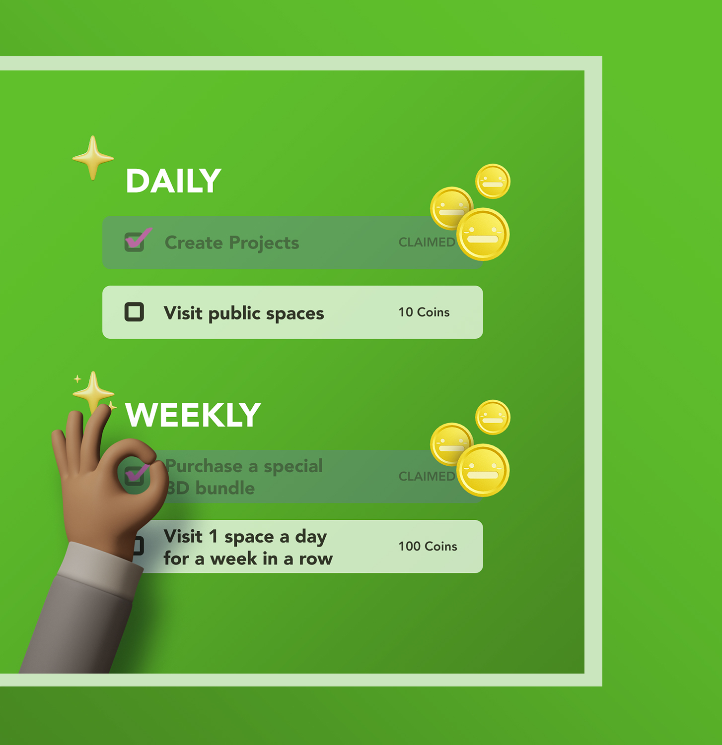 Complete the daily or weekly tasks in Assemblr Studio and Assemblr Metaverse.